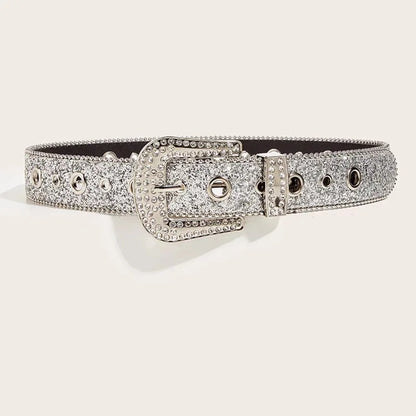 Gothic rhinestone belt for women featuring a sparkling silver buckle and studded design