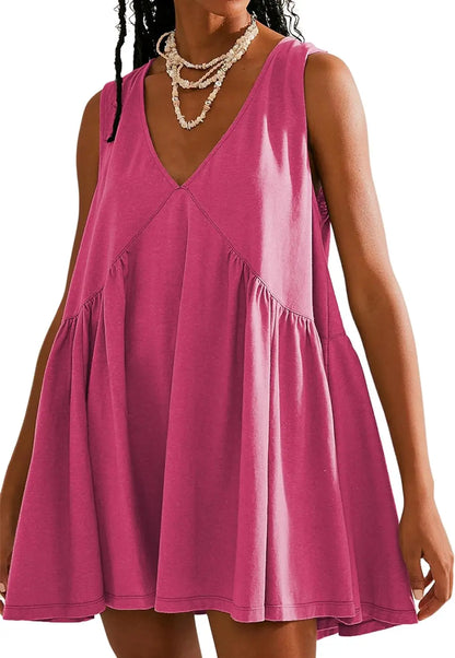Womens Summer Sleeveless Mini Dress Casual Loose V Neck Sundress with Pockets 2025
