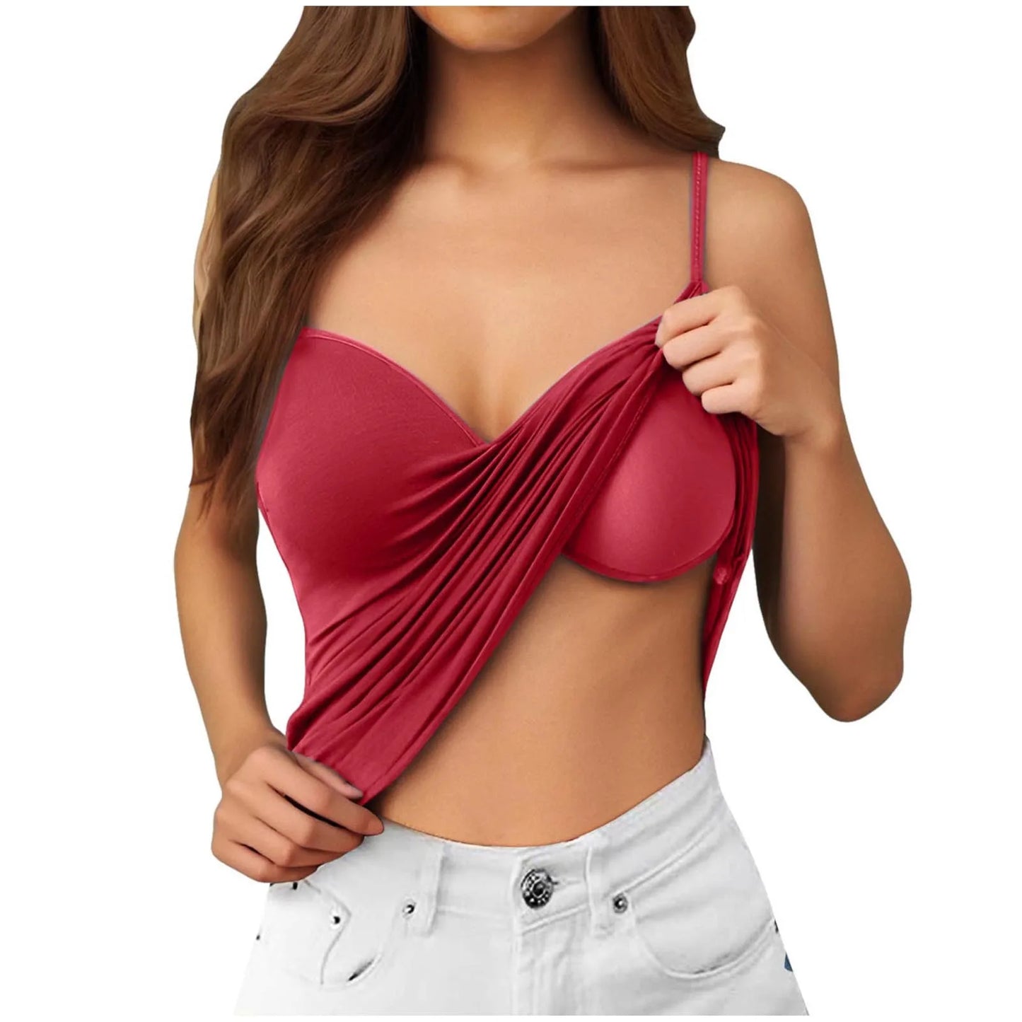 Plus Size Lace Tops For Women Casual Basic Solid Color Camisole Top Built In Bra Spaghetti Strap Womens V Neck Vest Summer