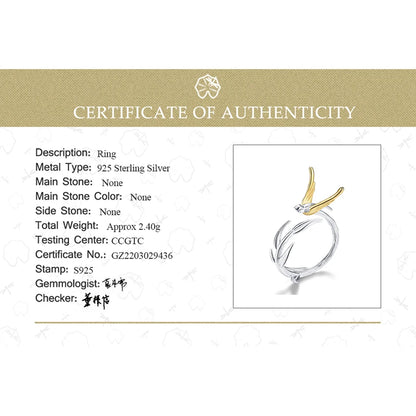 Lotus Fun 18K Gold Swallow Willow Branch Unusual Asymmetrical Rings for Women Real 925 Sterling Silver Original Fine Jewelry