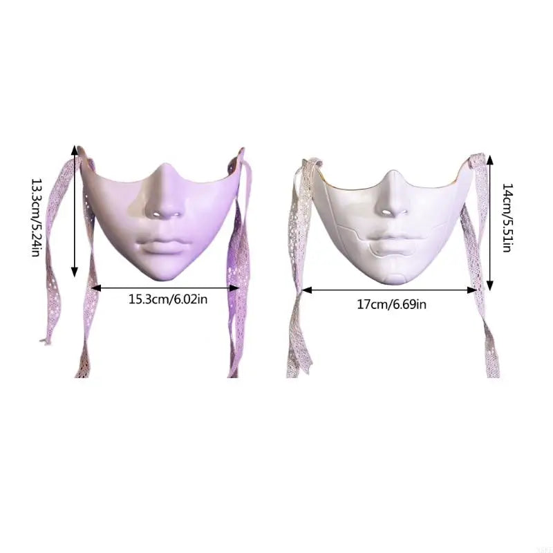 Elegant EtherealBe Phantom Mask for Masquerade Party with decorative ribbons in white and lavender