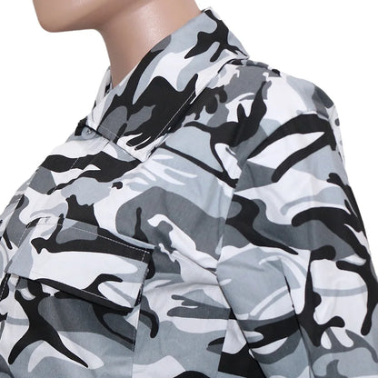 Women's Clothes Coats Casual Fashion Camouflage Print Large Pocket Lapel Long Sleeve Short Jacket for Women