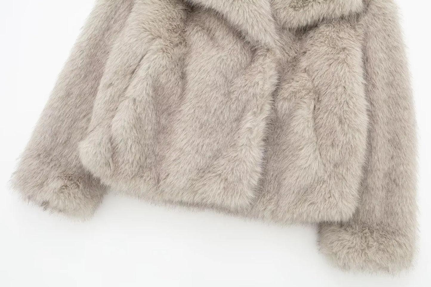 HH Winter Women Elegant Warm Plush Coat Turn-Down Collar Thick Cardigan Coat Female Pocket Long Sleeve Short Outerwear Mujer
