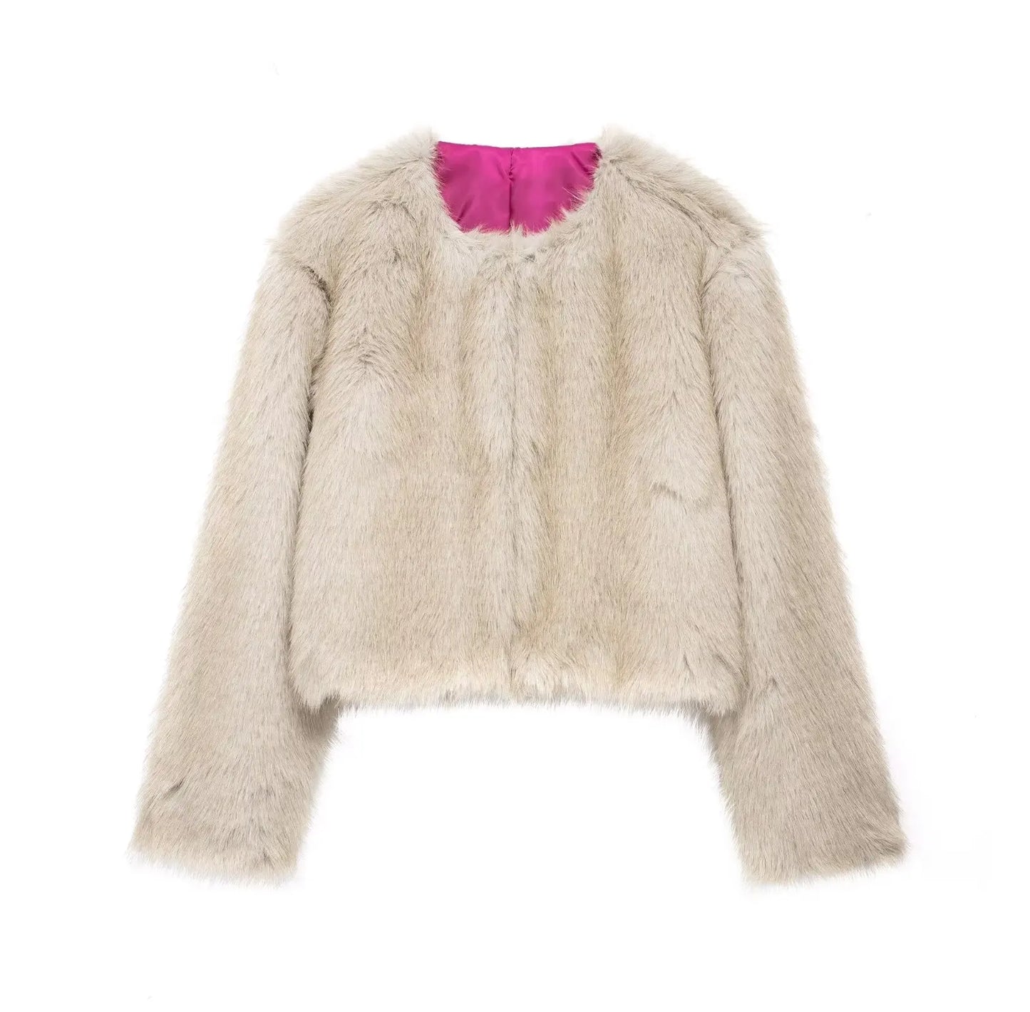 HH Women Winter Fashion Artificial Fur Effect Short Jacket Coats Female O-Neck Vintage Long Sleeve Loose Warm Top Streetwear