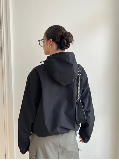 Autumn Outdoor Jacket Women Vintage Hooded Windbreaker Ladies Casual Loose Zipper Jackets Female Neutral Style Sporty Coat