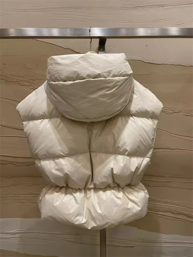 Stand Collar Sleeveless Down Cotton Jacket Women's Autumn Winter New  Loose Warm Hooded  Short Waistcoat Outwear Female