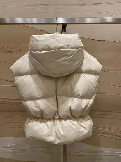 Stand Collar Sleeveless Down Cotton Jacket Women's Autumn Winter New  Loose Warm Hooded  Short Waistcoat Outwear Female