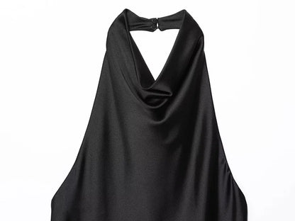 MUJER 2025 Halter Tops for Women Black Satin Backless Top Female Pink Summer Beach Top Woman off Shoulder Camisole Top Women