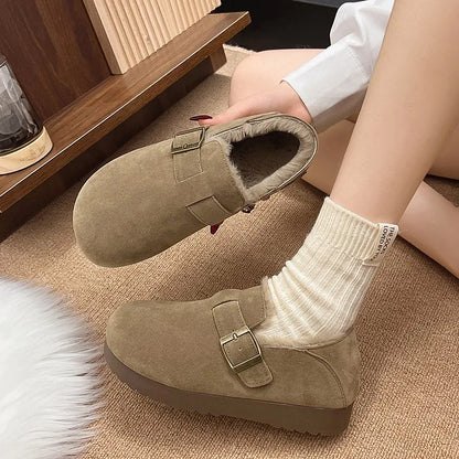 Plush all inclusive retro Boken shoes for women in winter 2025, one foot cotton shoes, hairy shoes, thick and warm snow boots