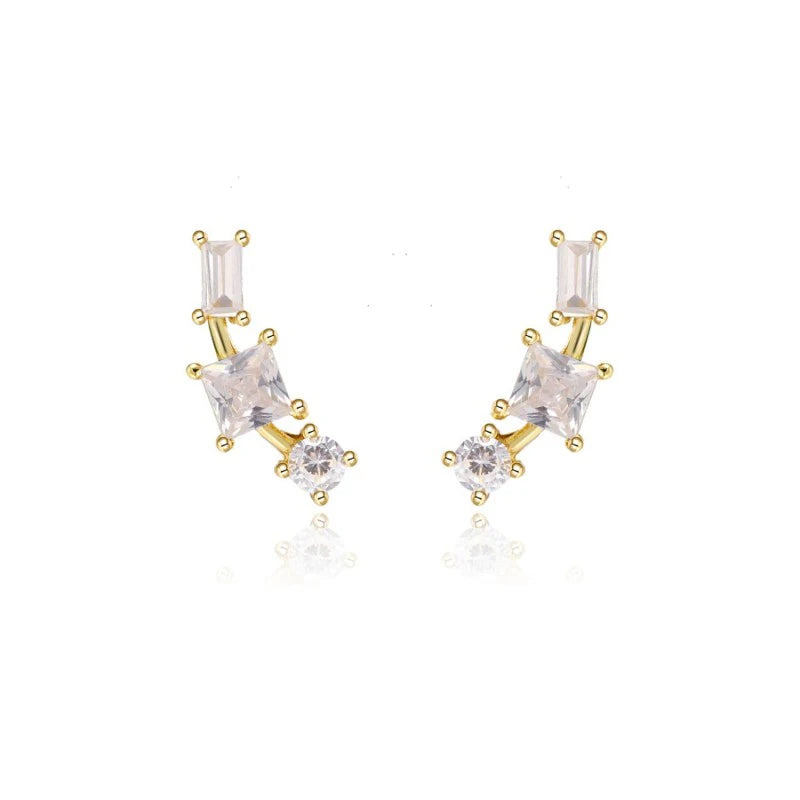 925 Sterling Silver Ear Needle Geometric Zircon Metal Earrings for women Shiny Crystal Luxury Small Stud Fashion Wedding Jewelry