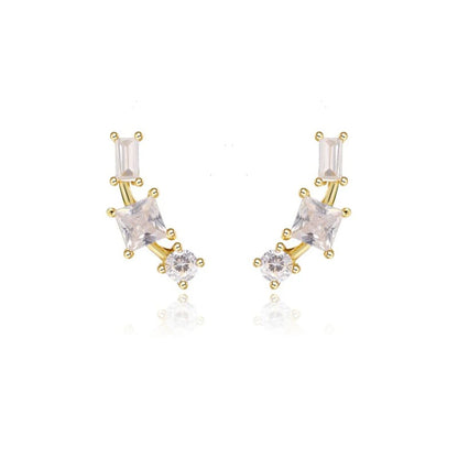925 Sterling Silver Ear Needle Geometric Zircon Metal Earrings for women Shiny Crystal Luxury Small Stud Fashion Wedding Jewelry