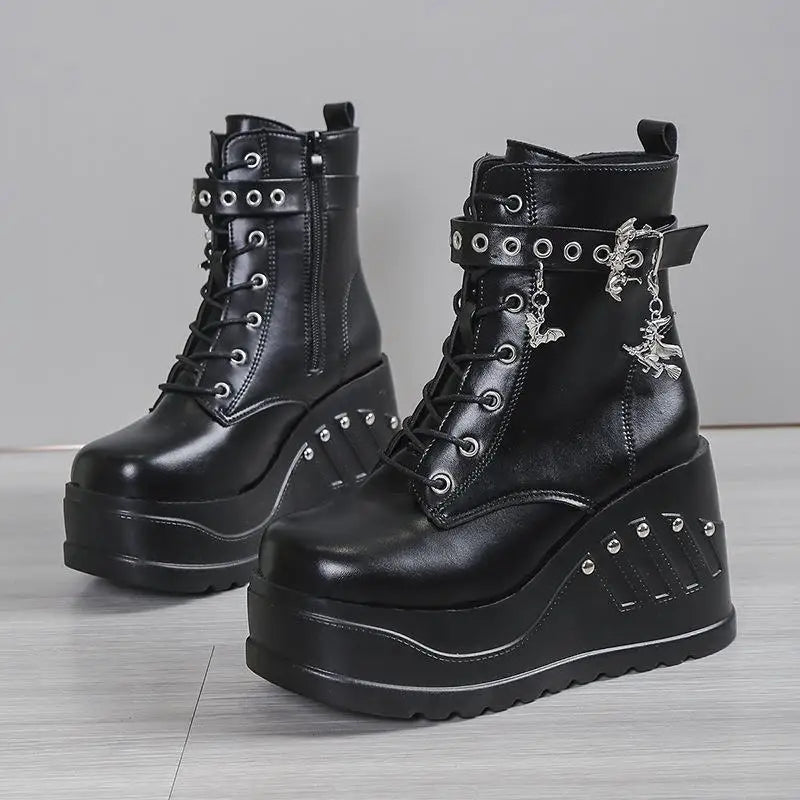 2025 New Boots for Women Fashion Hot Sale Punk Goth Platform Heels Wedge Women's Boots Casual Goth Punk Size 43 Women's Shoes