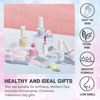 Makartt Gel Nail Polish Set Jelly Clear Glitter Pink Blue Soak Off Gel with Irridescent Stars, Crystal Transparent Nail Varnish