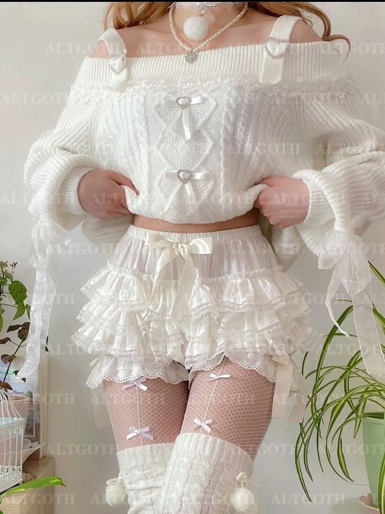 AltGoth Cute Jk Lolita Skirt Shorts Women Mall Goth Fairycore Grunge Streetwear Kawaii Bow Patchwork Cosplay Skirt Shorts Female