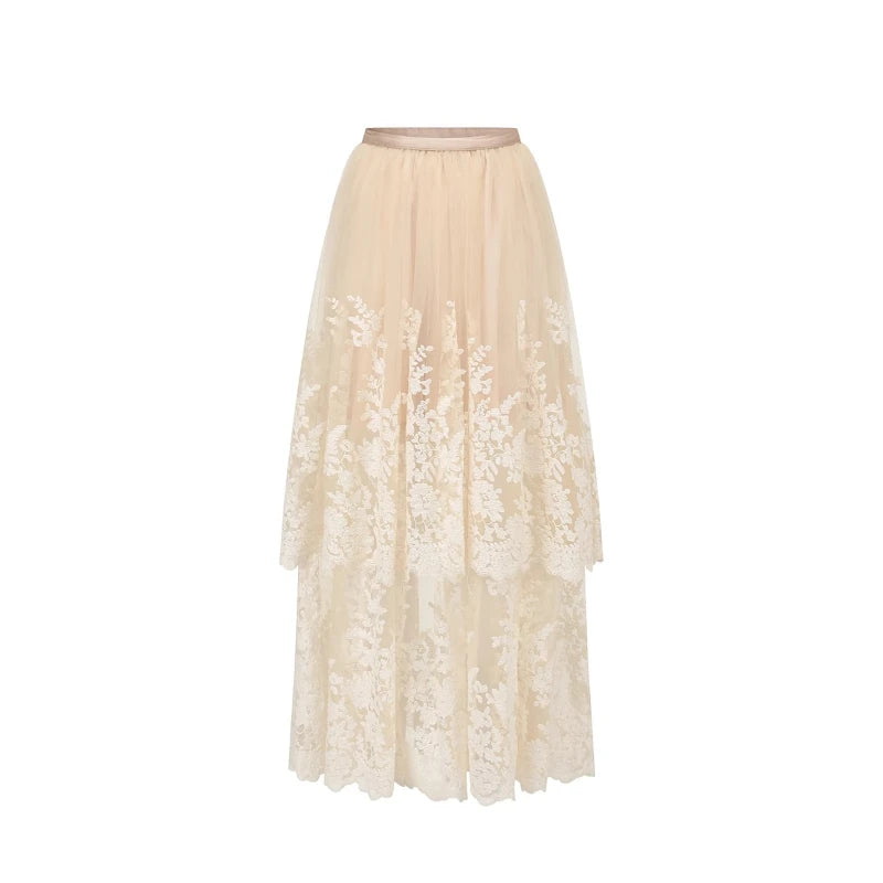 France Style Elegant Sweet 2 Piece Set Women Vintage Lace Patchwork Long Sleeve Blouse Top Mesh Skirt Suit Female Lolita Outfits