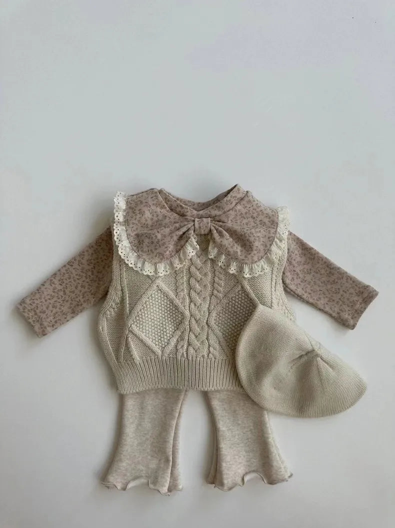 2024 Autumn New Baby Girl Long Sleeve T Shirts Infant Bow Bottoming Shirt Floral Casual Tops Toddler Kids Clothes Baby Tees