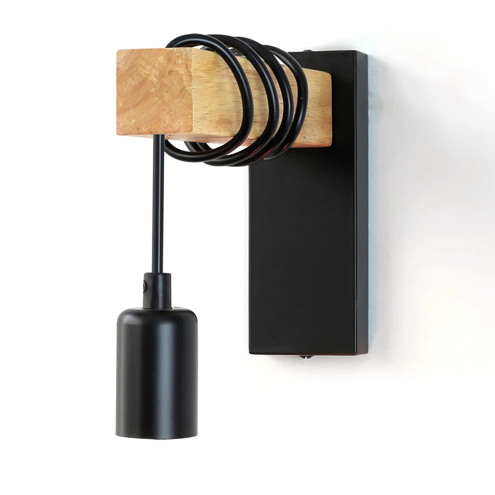 110V/220V Wall light With Switch Function Iron Wood Wall Lamp E27 Retro Wall Light Indoor Sconce Lamp Dining Room Bedside Lamp
