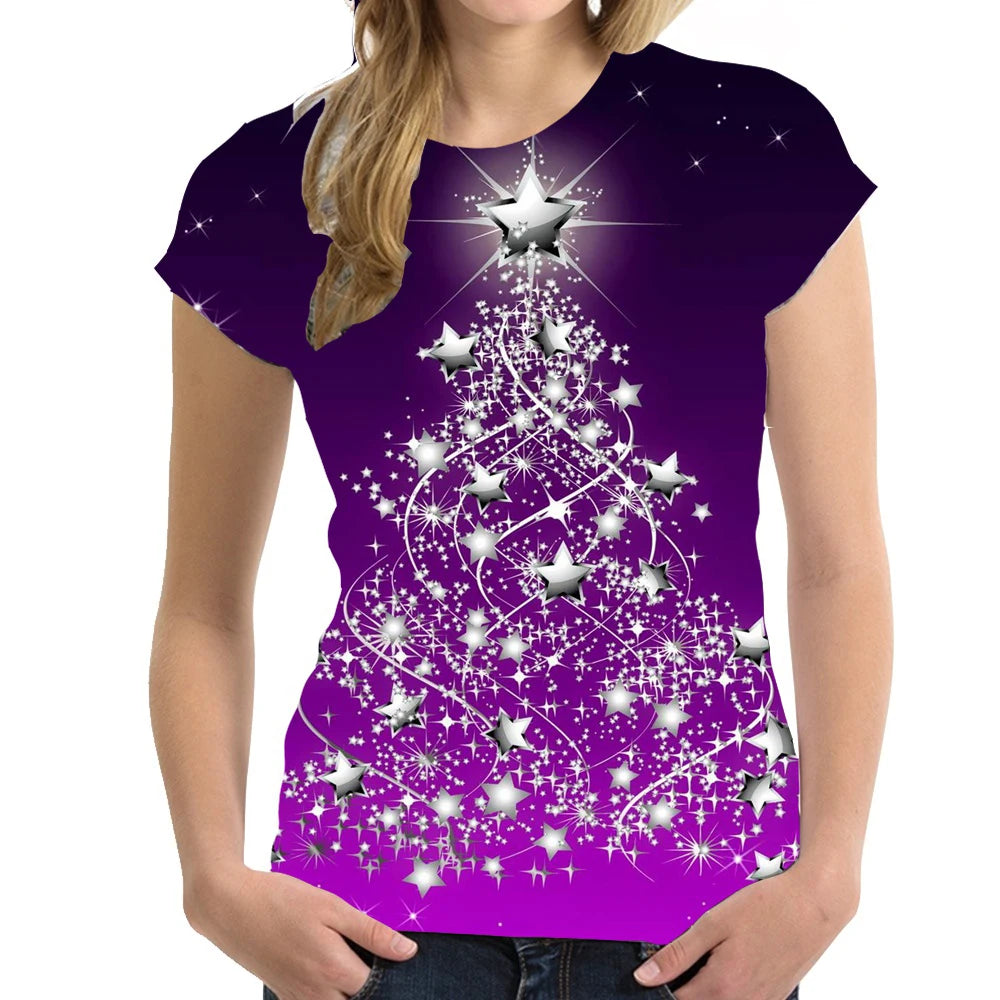 Christmas T-Shirts 3D Print Women Fashion Streetwear O-Neck Oversized Short Sleeve T Shirt Harajuku Y2k Tops Tees Woman Clothing