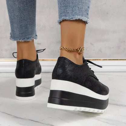 Women's Platform Wedge Heeled Shoes Casual Lace Up Outdoor Shoe Comfortable High Heel Sneakers Low Top Sneaker Thick Sole