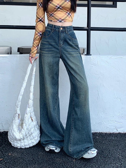 Women's Jeans Denim Pants 2025 Euramerican High Waist Girl Style Jean Trousers Colorful Straight Leg Wide Leg Pants
