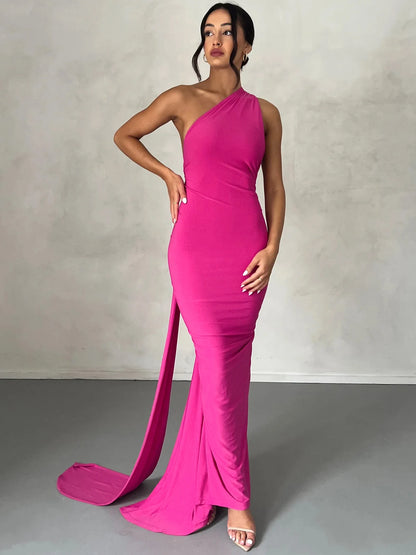 Hugcitar One Shoulder Backless Adjustable Scarf Loop Ruched Sexy Maxi Dress 2025 Women Elegant Y2K Streetwear Festival Outfit
