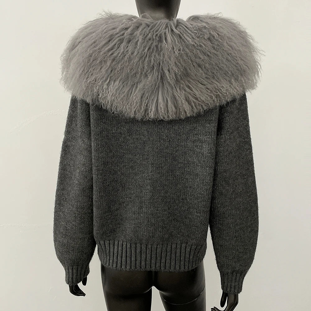 Coat Women Cardigan Natural Fox Fur Coat Women Real Mongolian Fur Knitwear Female Spring Autumn Hooded Knitted Fur Jacket