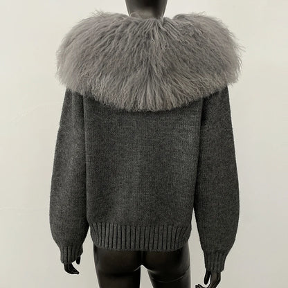 Coat Women Cardigan Natural Fox Fur Coat Women Real Mongolian Fur Knitwear Female Spring Autumn Hooded Knitted Fur Jacket