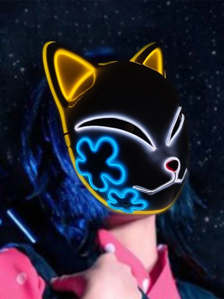 EtherealBe Halloween cat LED face mask with glowing features for festive and fun celebrations