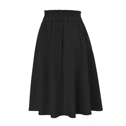 Summer Knee Length Boho Skirt Women Drawstring Ruffled High Waist Lace Up Solid Color A-Line Skirt Pockets Pleated Skirt