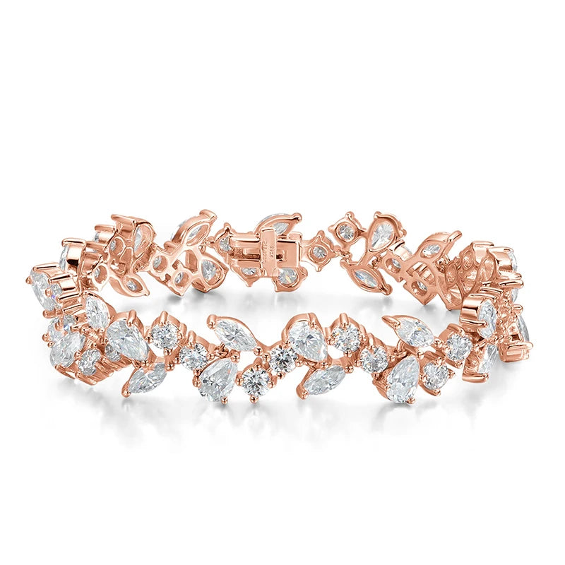 Smyoue 16.8-20.4CTTW Luxury Water Drop Moissanite Bracelet Wedding Female Jewelry Full Diamond Sterling Silver Bangle Plated 18K