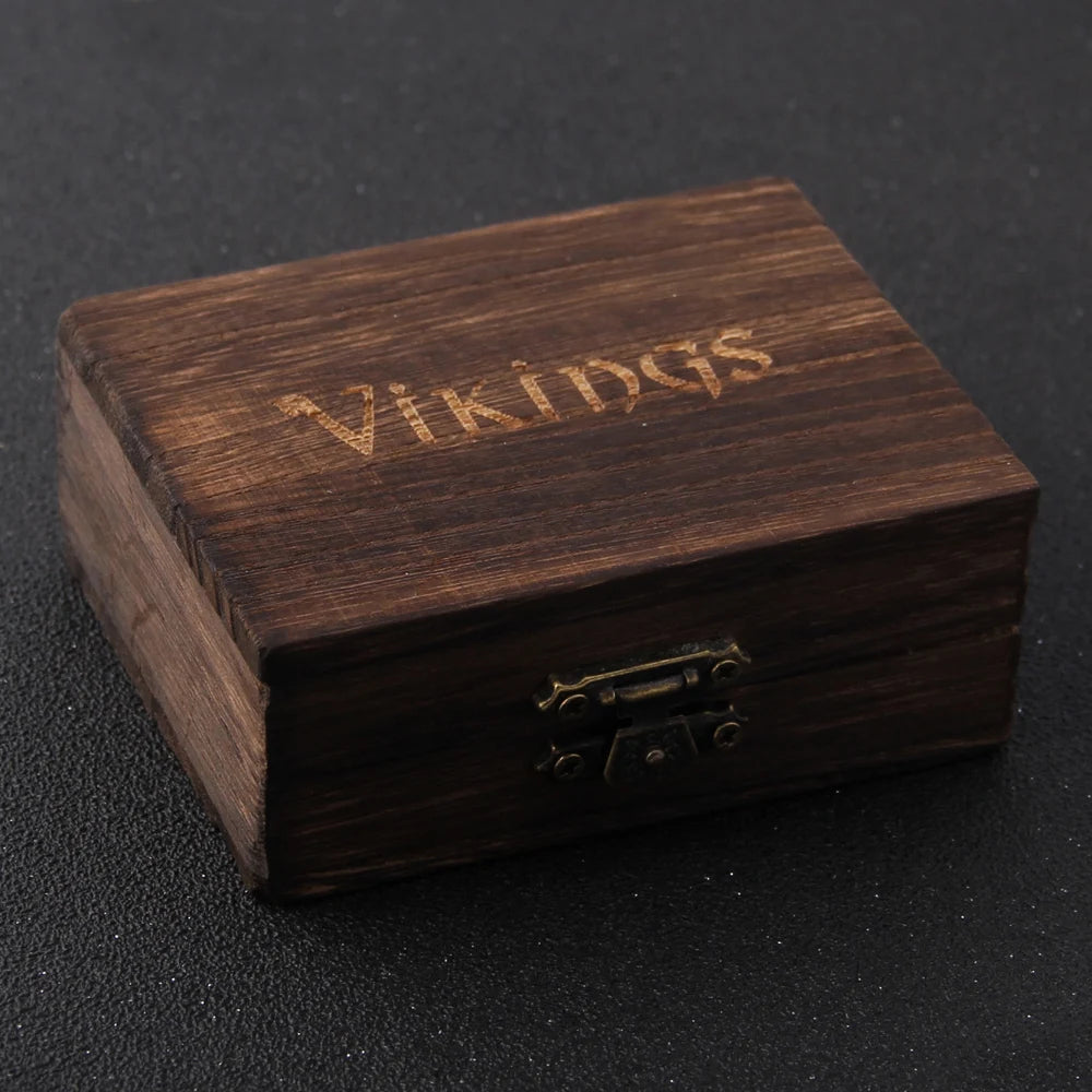 Odin Valknut Rune Necklace - vikings spear Men's Stainless Steel Necklace in Wooden Box