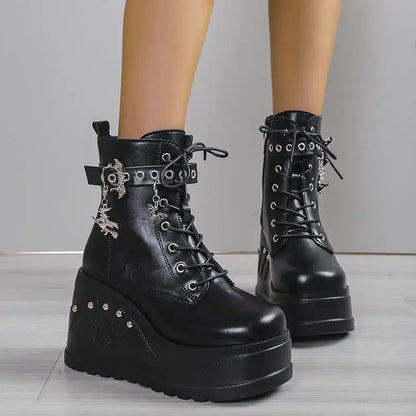2025 New Boots for Women Fashion Hot Sale Punk Goth Platform Heels Wedge Women's Boots Casual Goth Punk Size 43 Women's Shoes