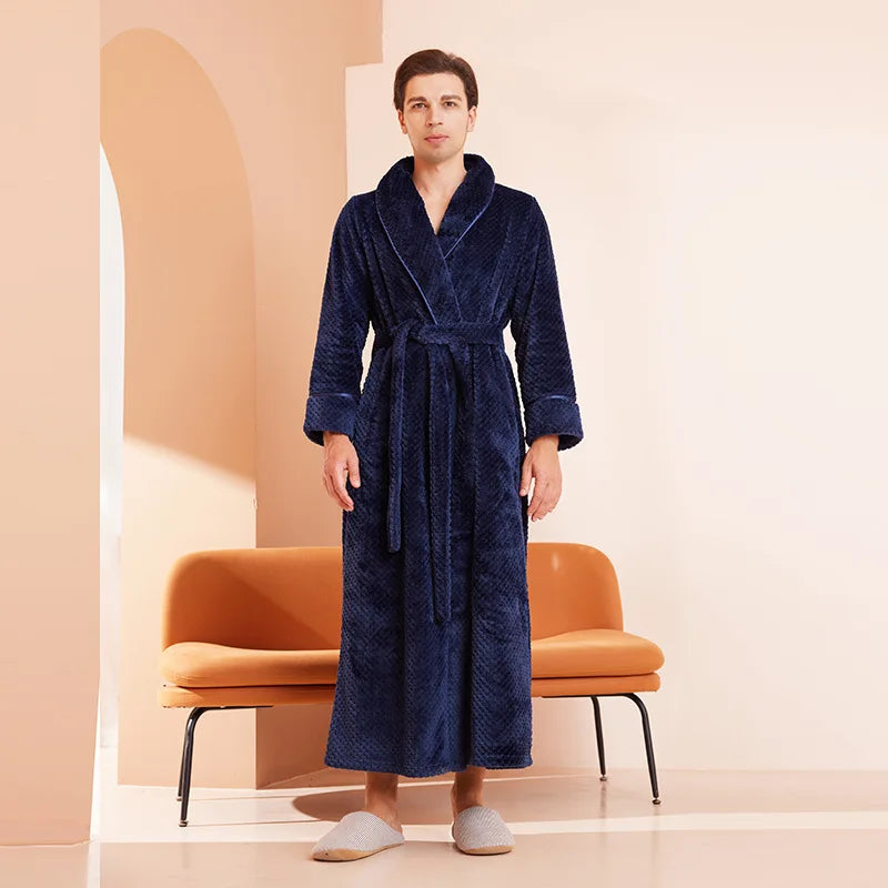 Thicken Flannel Women Long Robe Home Dress Autumn Winter Warm Couple Sleepwear Bathrobe Plush Coral Fleece Lounge Wear Negligee