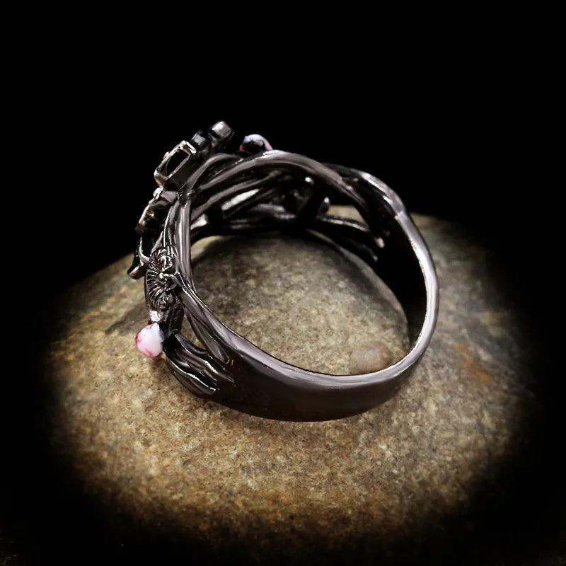 Exquisite Women's Jewelry Red Flower 925 Silver Ring Creative Elegant Women's Jewelry Attend Banquet Wedding Ring