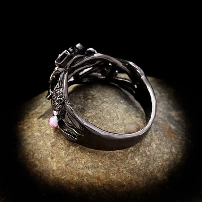 Exquisite Women's Jewelry Red Flower 925 Silver Ring Creative Elegant Women's Jewelry Attend Banquet Wedding Ring