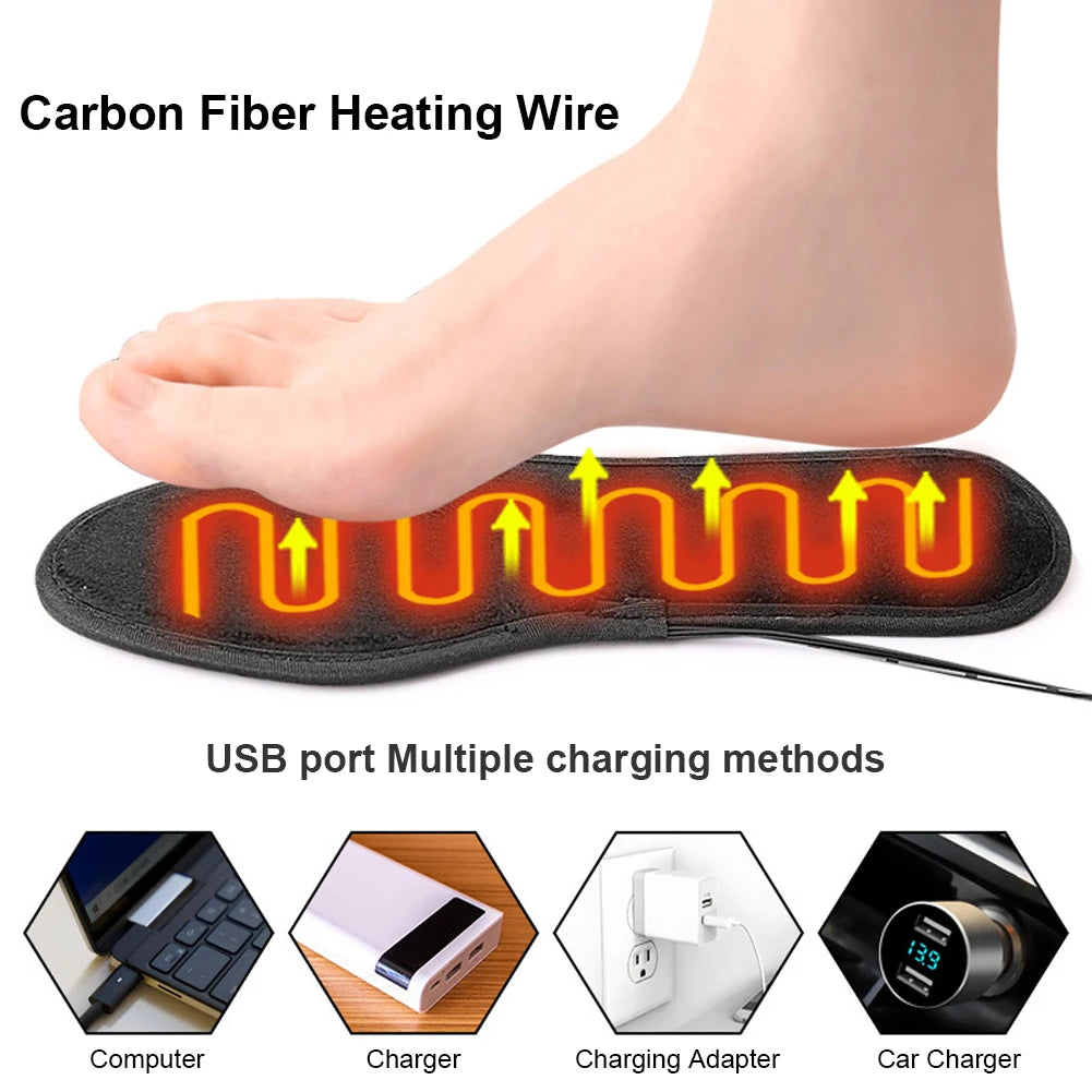 Men Women Electrically Heating Insoles Washable Electric Foot Warming Pad Feet Warmer Sock Mat USB Rechargeable Heated Insoles