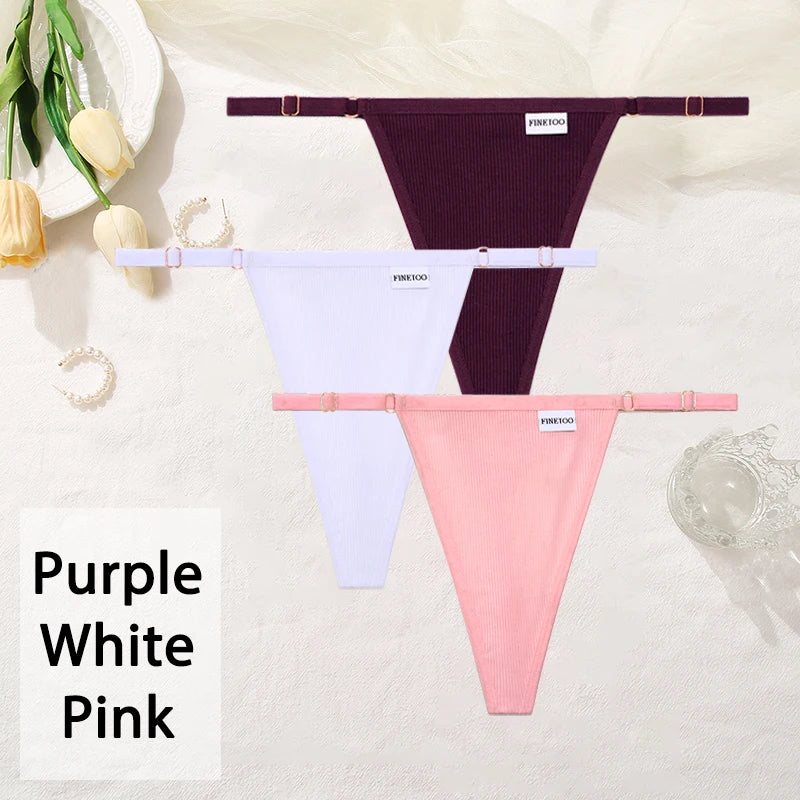 3PCS/Set Women Cotton Panties Sexy T-Back Thong Adjustable Waist G-String Underwear Breathable Soft Intimates Lingerie FINETOO