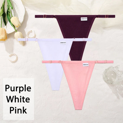 3PCS/Set Women Cotton Panties Sexy T-Back Thong Adjustable Waist G-String Underwear Breathable Soft Intimates Lingerie FINETOO