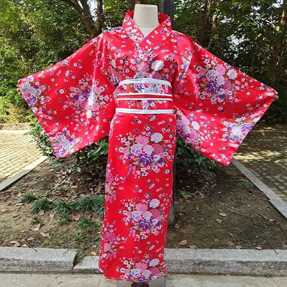 Cosplay Costume Traditional Japanese Kimono Japanese Style Printed Floral Sakura Girl Kimono Dress Elegance Asian