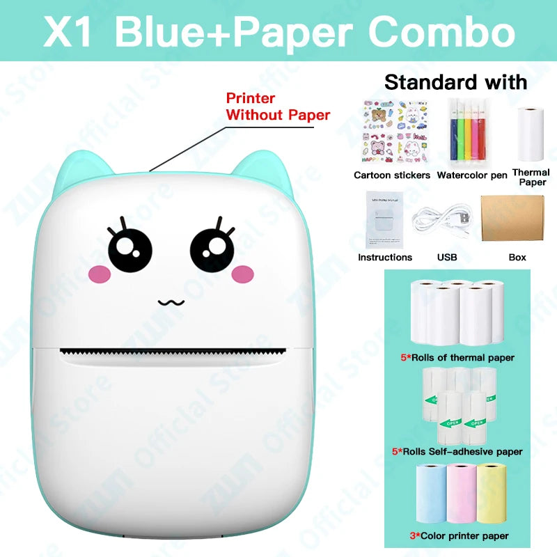 ZWN Portable Bluetooth Mini Printer Mobile Phone Photo Title Note Print Pocket Student Error Label Printer for Children's Gifts