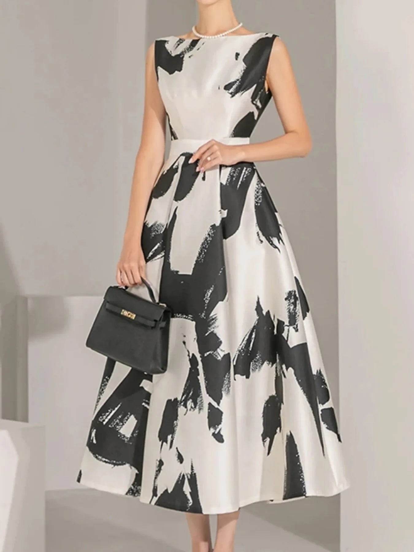 Women Elegant Casual Print Summer Dress Sleeveless Vintage A-Line Chic Party Birthday Vestidos Female Clothes New Midi Robe