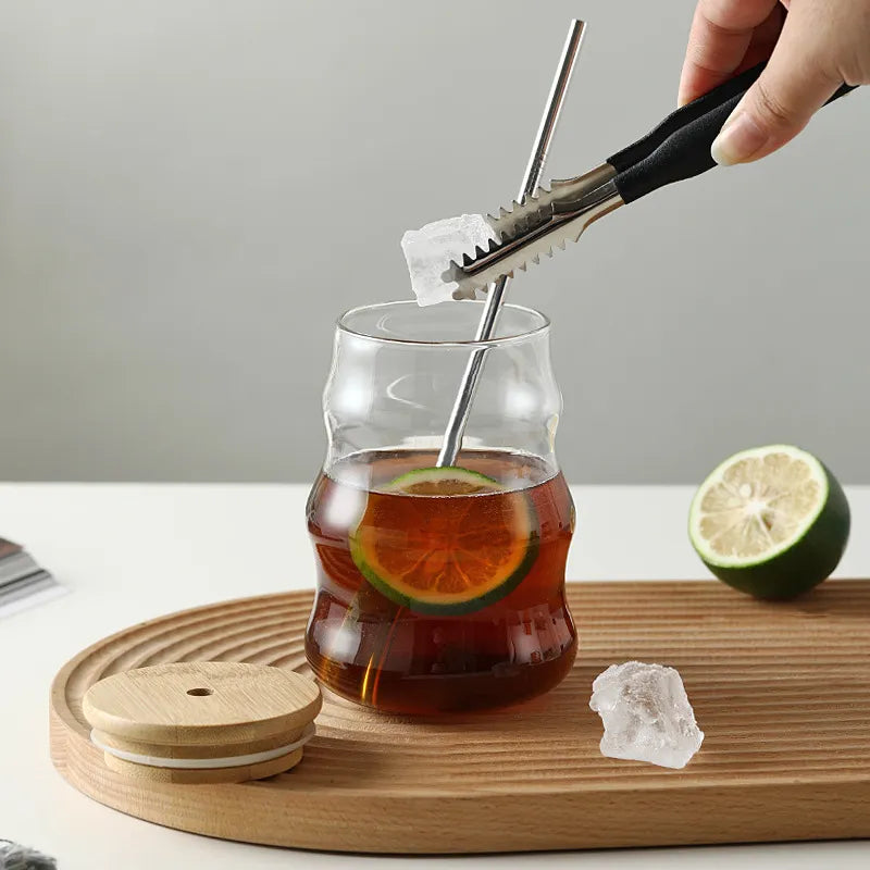 YWDL 500ml Glass Tumblers Cups With Straw Mason Jar Clear Juice Coffee Milk Cup With Bamboo Lids Drinkware Stripe Beer Mug