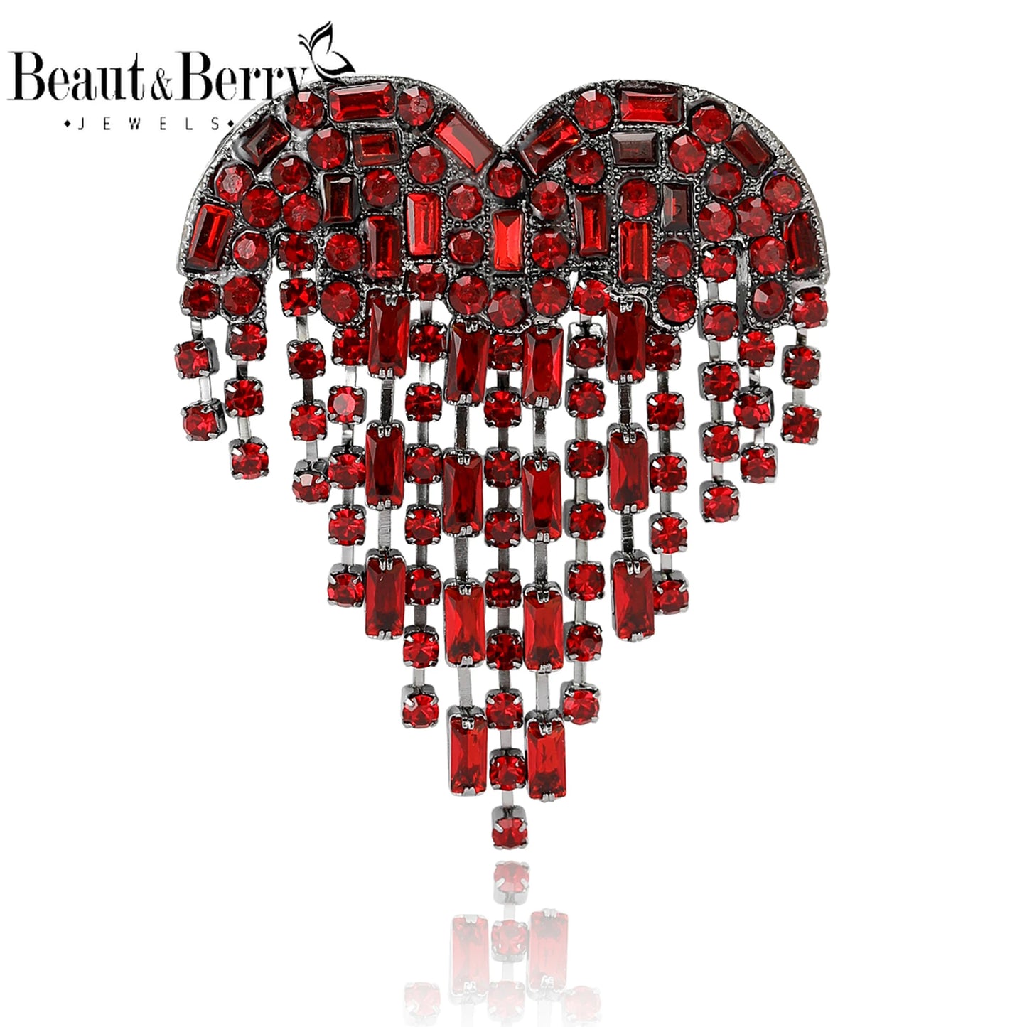 Beaut&Berry Valentine's Day Luxury Rhinestone Heart Brooches for Women Unisex Love Pins Casual Party Jewellery Accessories Gifts