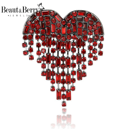 Beaut&Berry Valentine's Day Luxury Rhinestone Heart Brooches for Women Unisex Love Pins Casual Party Jewellery Accessories Gifts
