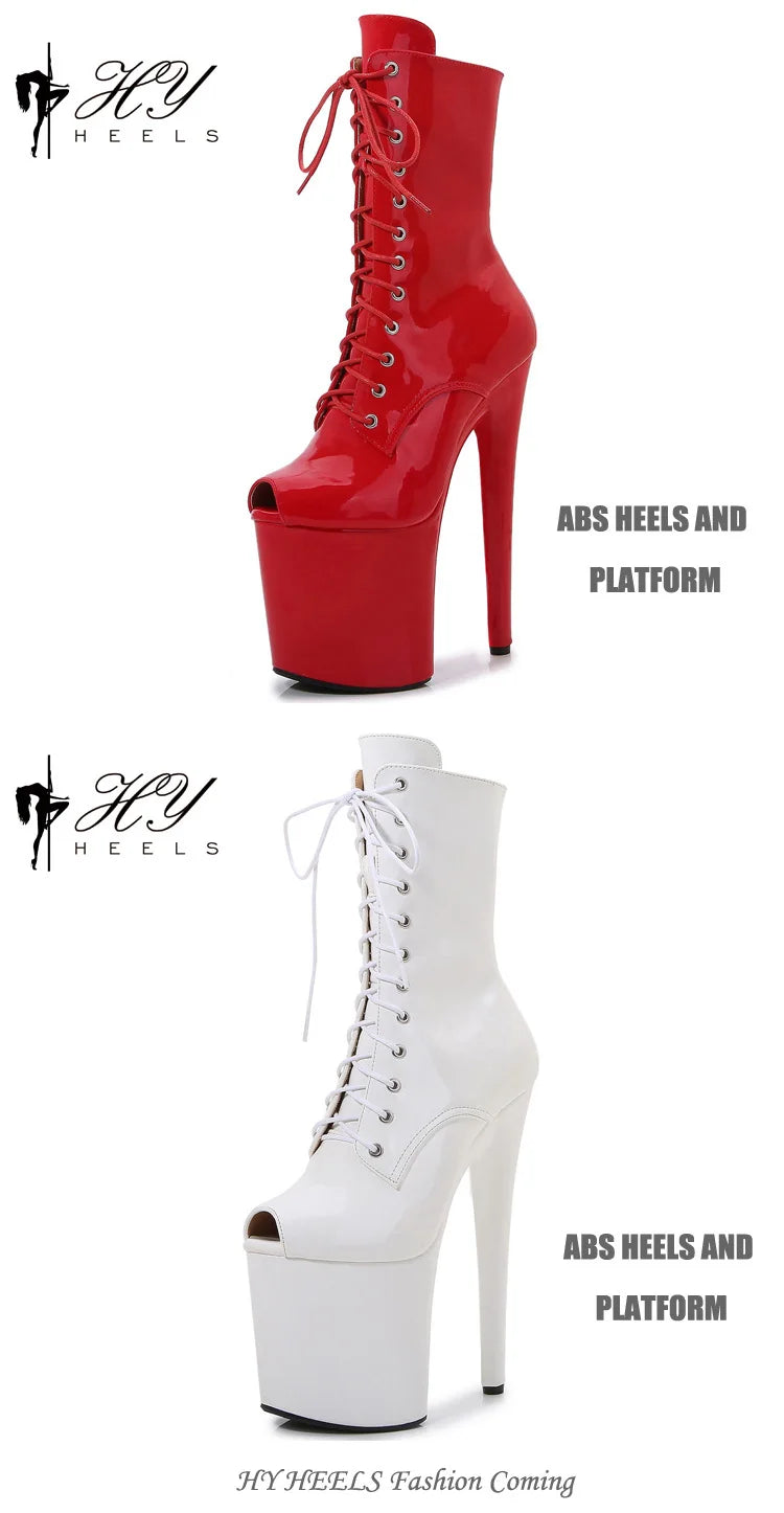 2025 New Pink Peep Toe 20cm/8Inch High Stripper Pole Dancing Women's Shoes Women Sexy Fetish Stiletto Heels Lace Up Short Boots