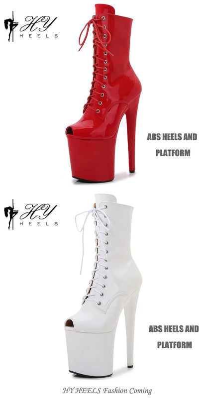 2025 New Pink Peep Toe 20cm/8Inch High Stripper Pole Dancing Women's Shoes Women Sexy Fetish Stiletto Heels Lace Up Short Boots