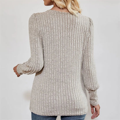 Autumn Elegant Trendy Long Sleeve Comfortable Ladies Top Casual Women's Pullover Simple Design Daily Solid Color Dress up