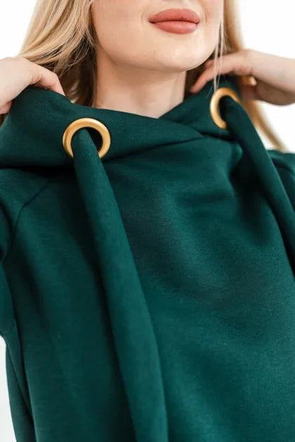 Plus Size Women Fashion Loose Autumn Winter Large Knitted Hooded Long Dress Velvet Hoodie Casual Dress Splicing Warm Dress