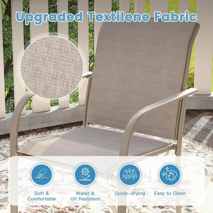 7-piece outdoor patio dining set, sand-shell rectangular metal dining table and 6 sand-shell stackable harness-top dining chairs