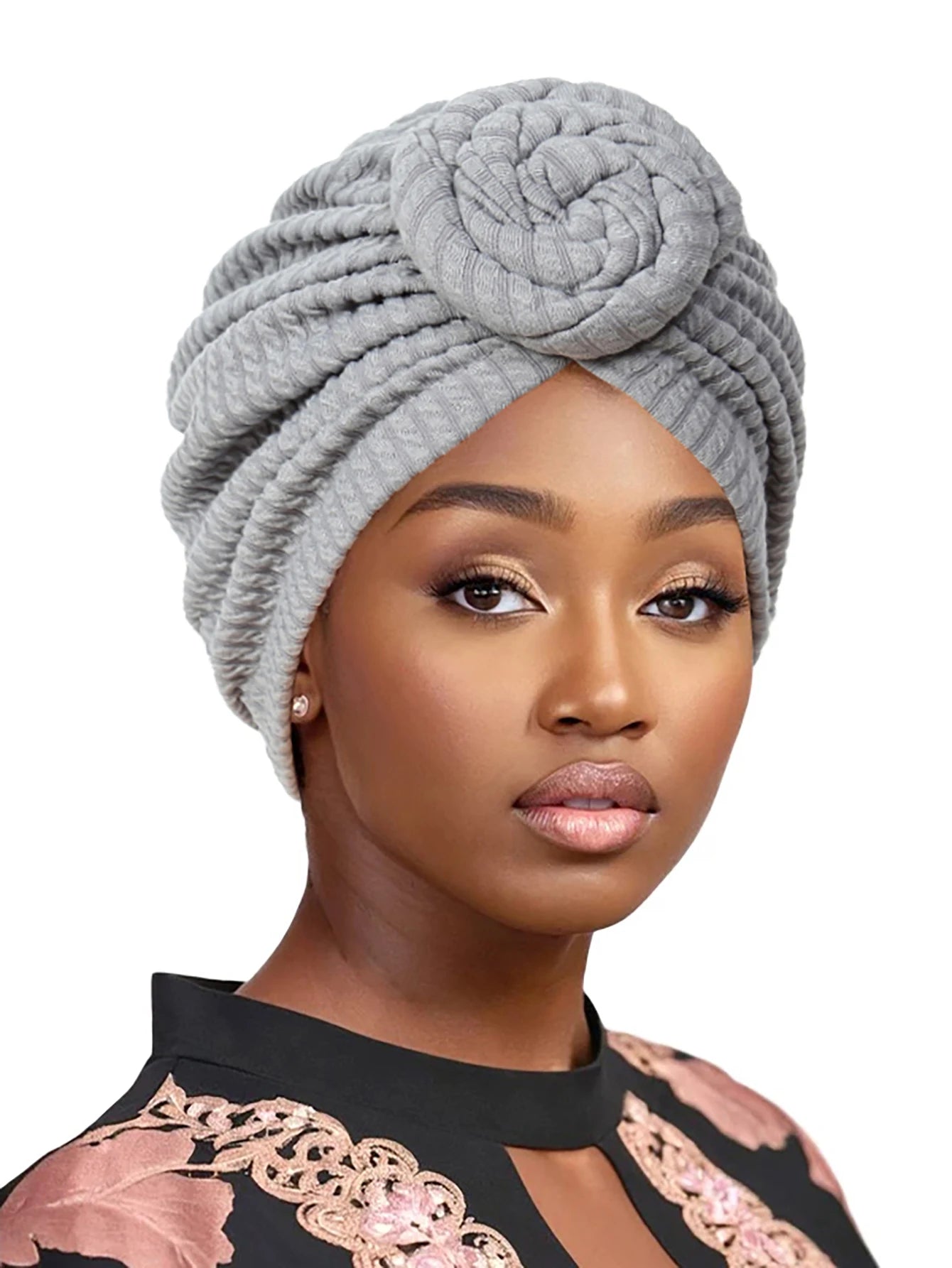 Soft Gray Women's Turban Hijab Hats with Elegant Twist Design from EtherealBe